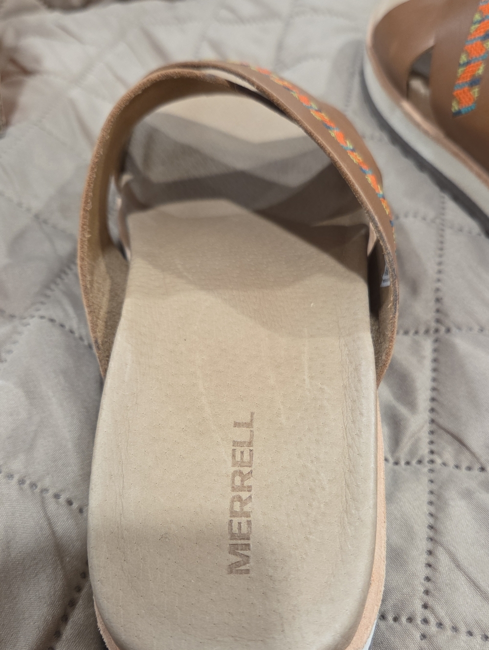 Merrell Women's Brown Slide Sandals with Orange and Green Embroidery - Picture 7 of 9